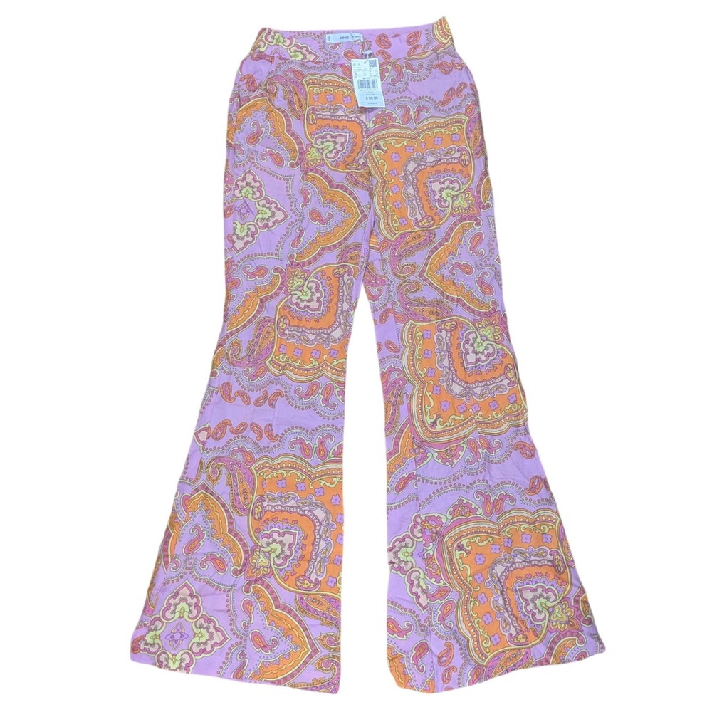 Mango Farrah Pants Paisley Flare Leg Trousers Retro Hippie Lightweight Women's 2